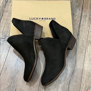 Lucky Brand black suede short boots for women